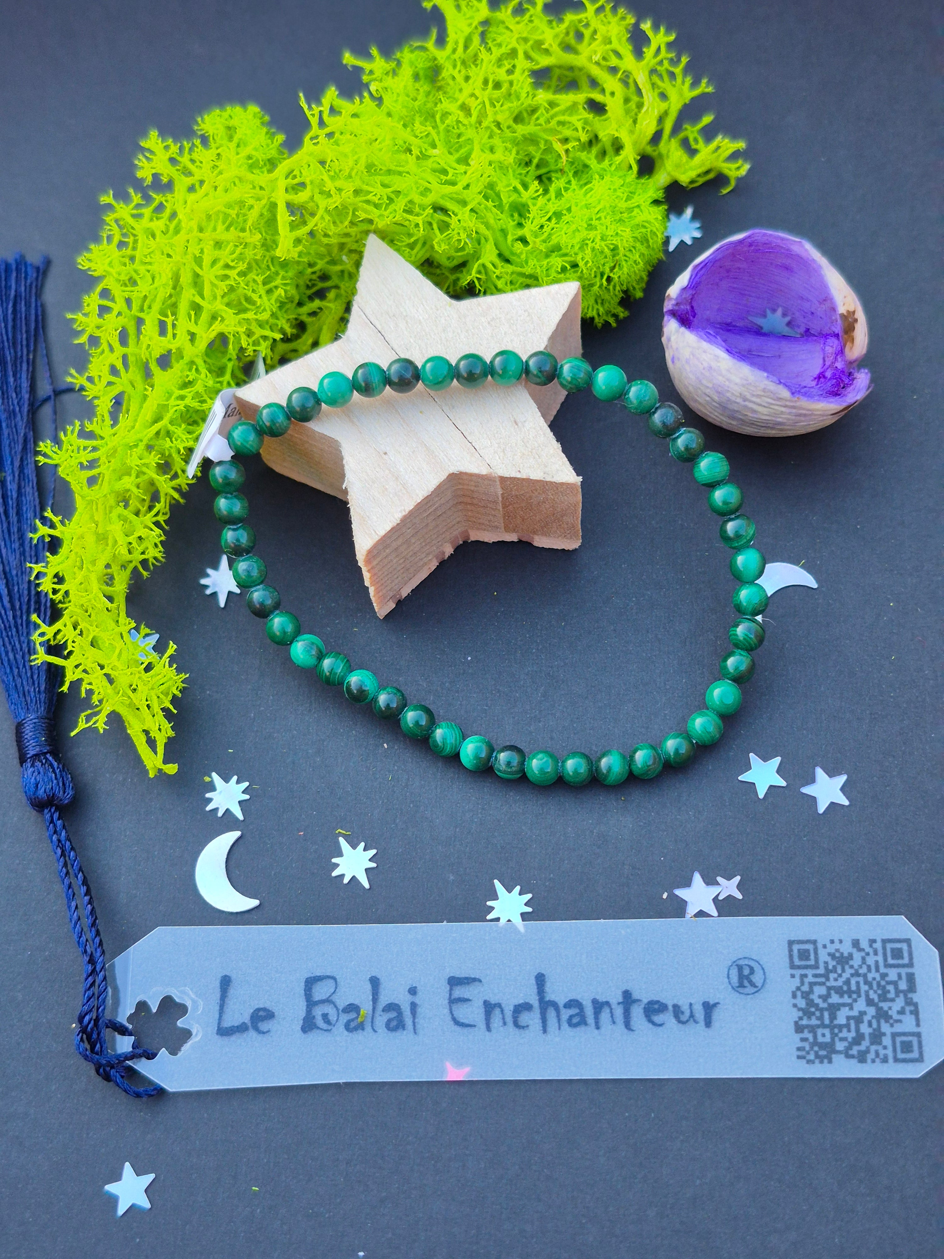 Bracelet "Bouclier de Nature" - Malachite AA (4 mm - Taille 15 cm)