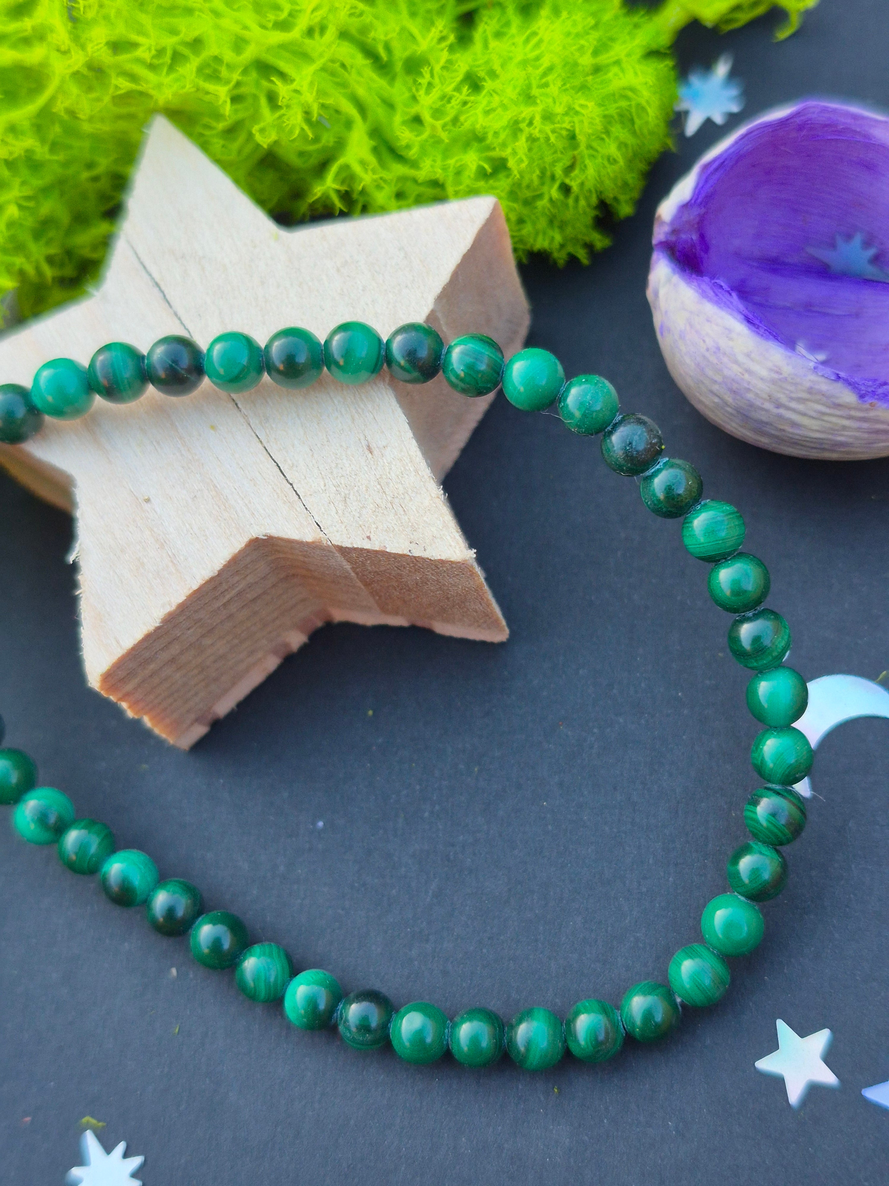 Bracelet "Bouclier de Nature" - Malachite AA (4 mm - Taille 15 cm)
