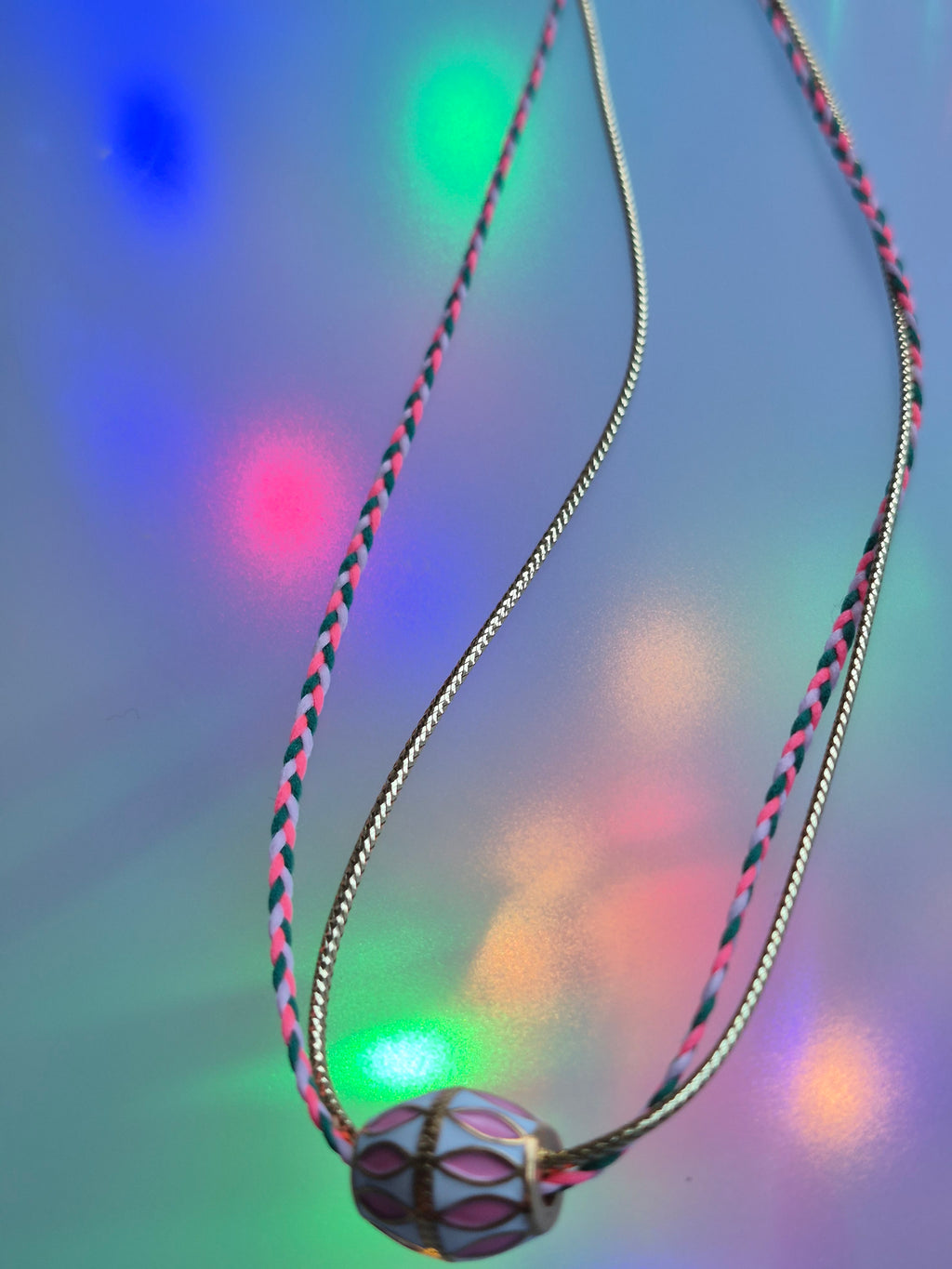 🎨 Collier "Arlequin N2" – Duo de Cordons &amp; Perle Géométrique