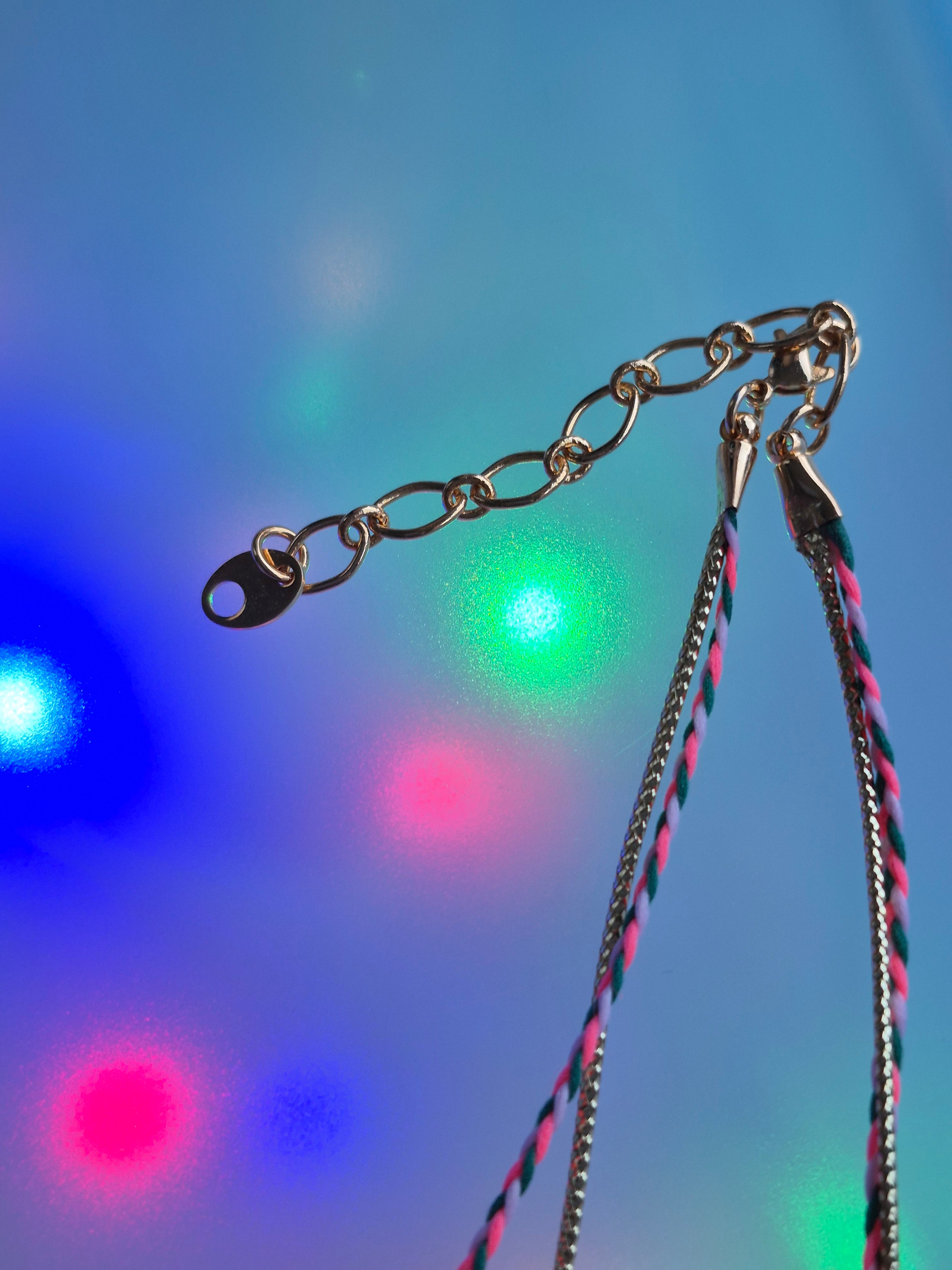 🎨 Collier "Arlequin N2" – Duo de Cordons &amp; Perle Géométrique