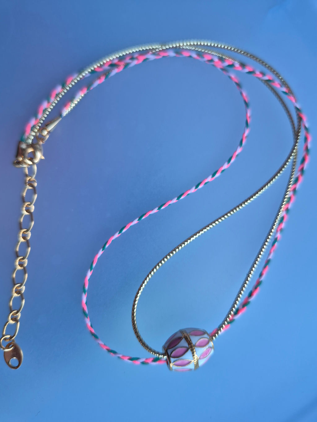 🎨 Collier "Arlequin N2" – Duo de Cordons &amp; Perle Géométrique