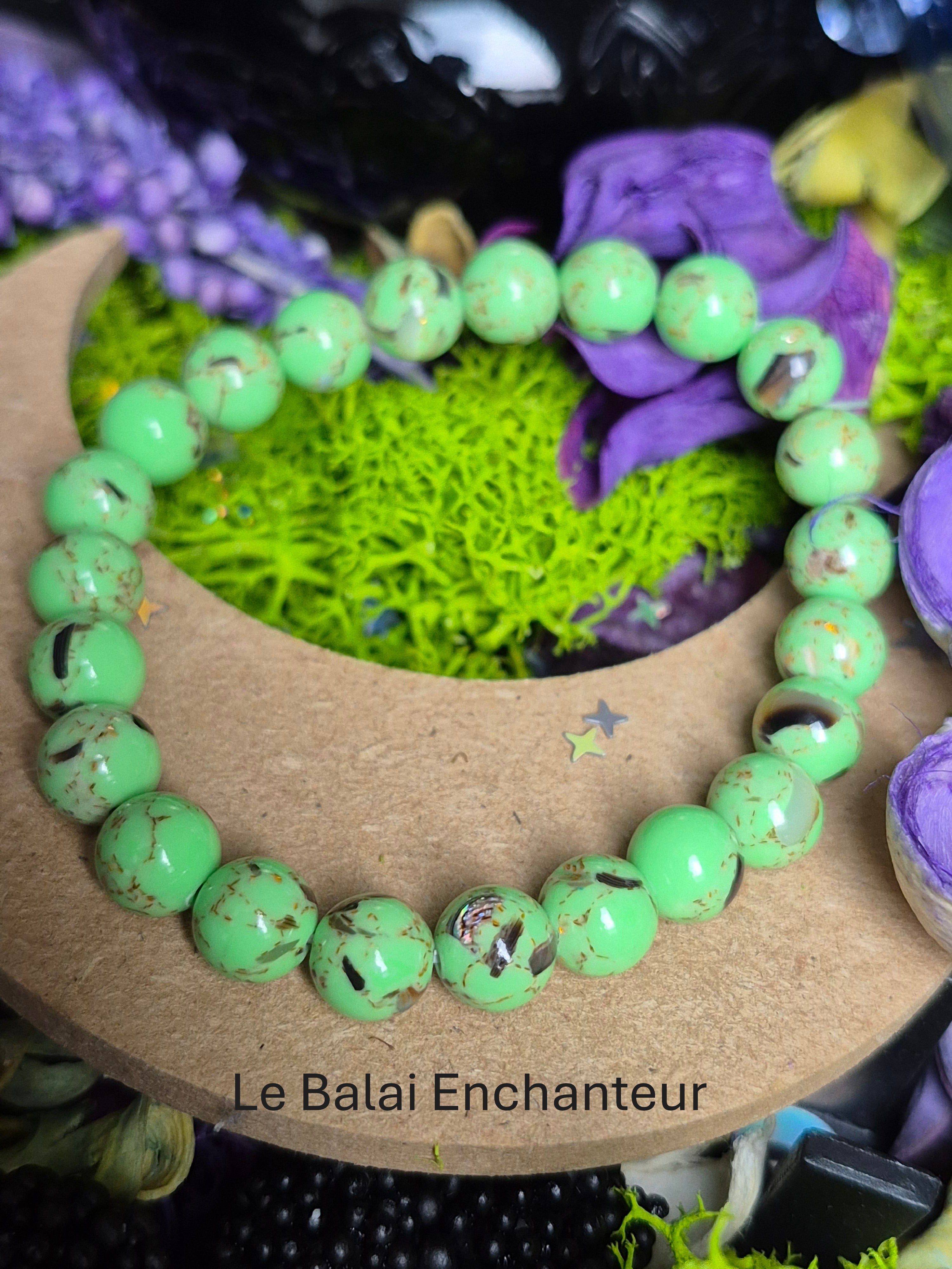 Bracelet élastique –  Howlite coquillage vert - taille 08 mm
