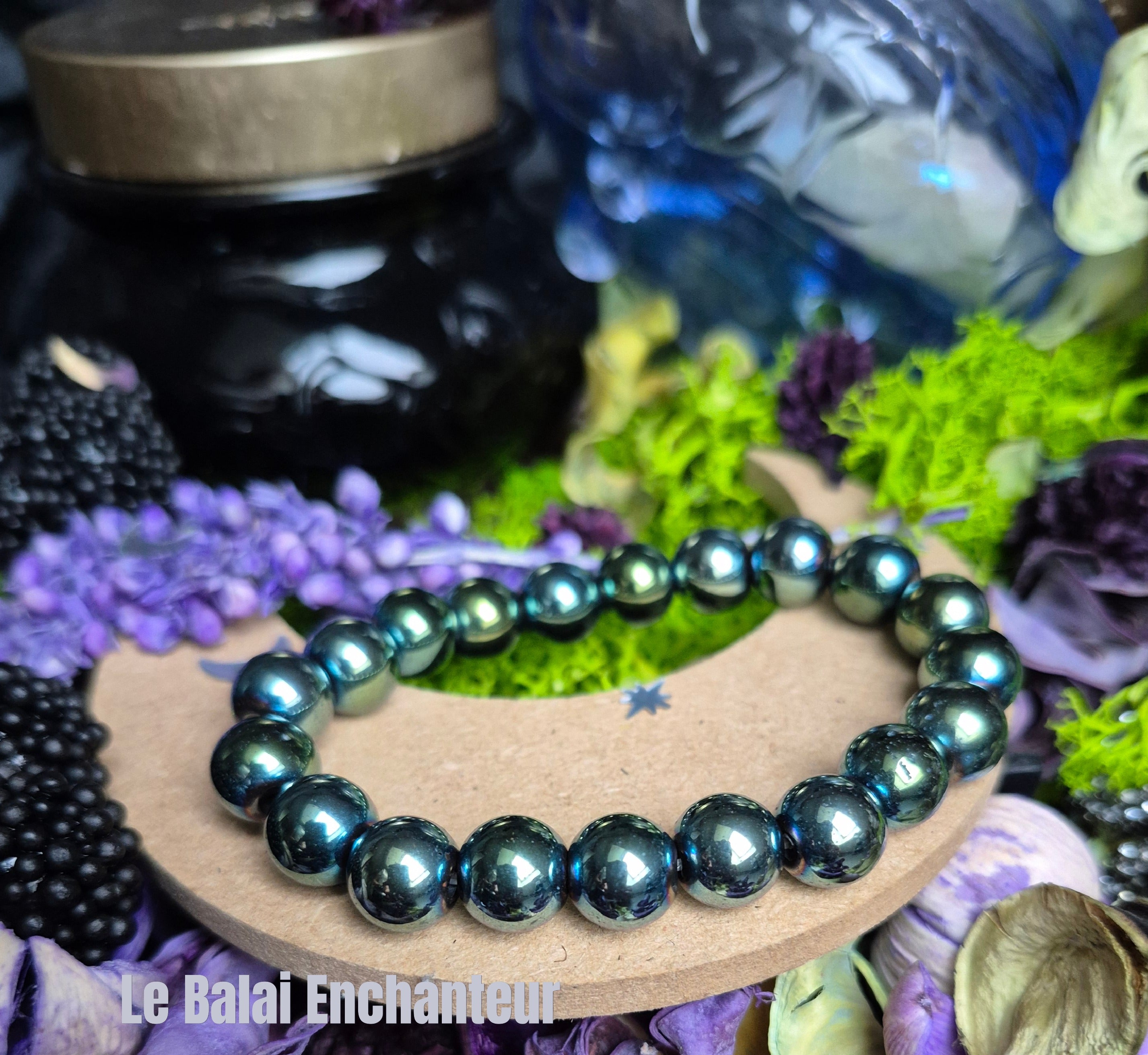 Bracelet élastique - Hématite (vert/bleu) - taille 10 mm