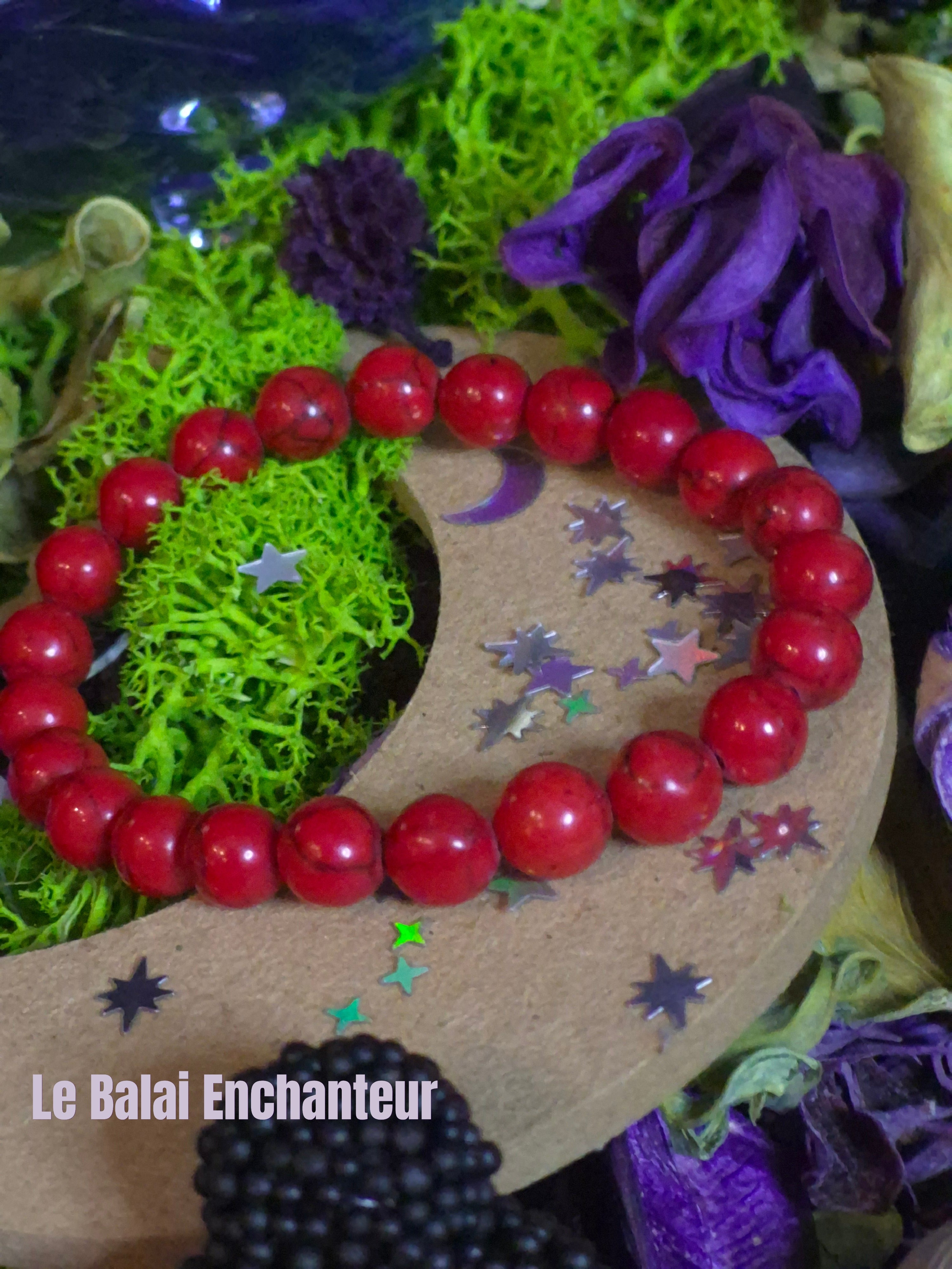 Bracelet élastique - Howlite (rouge) - taille 08 mm