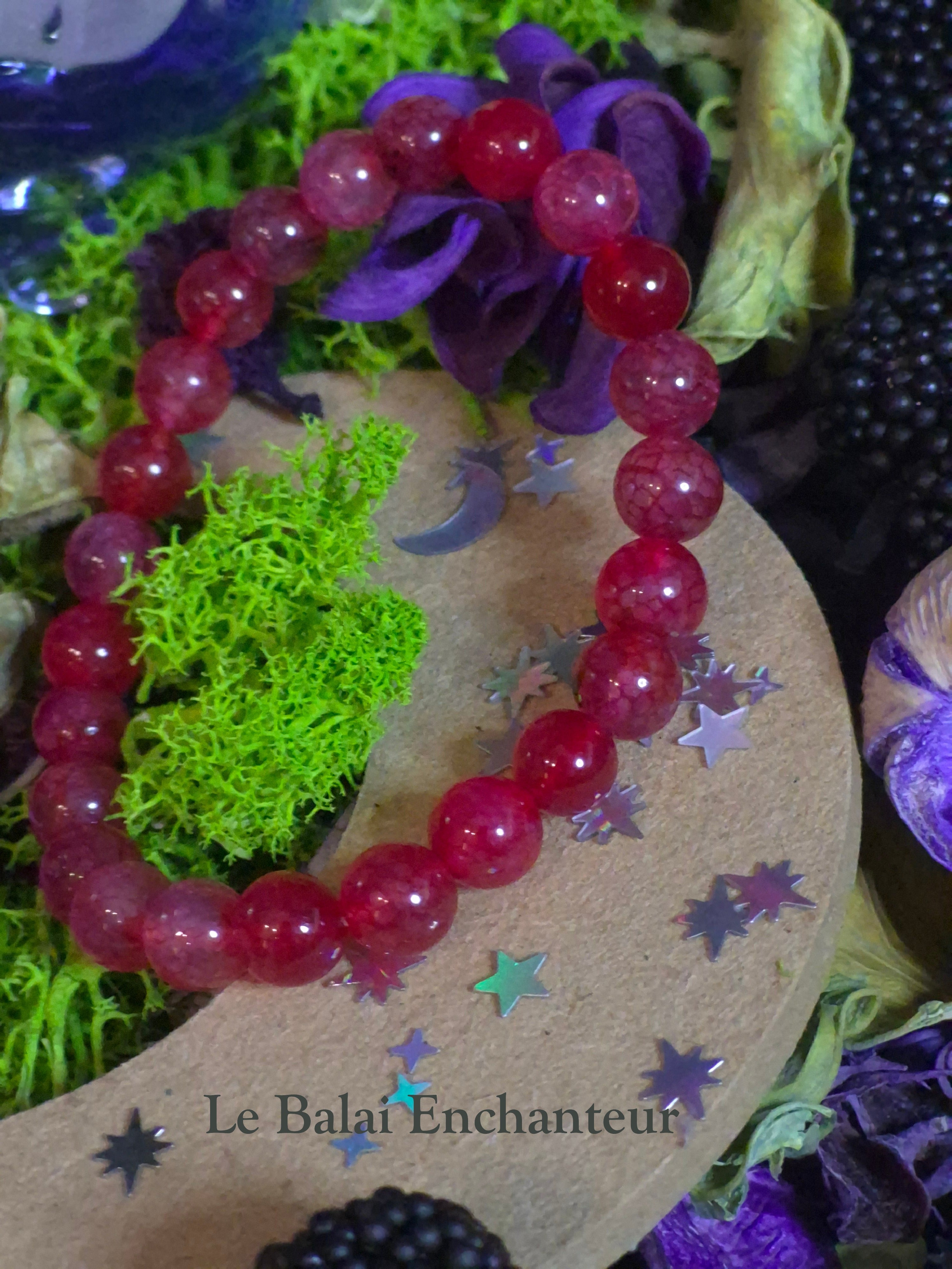 Bracelet élastique - Agate Dragon "Framboise" - taille 08 mm