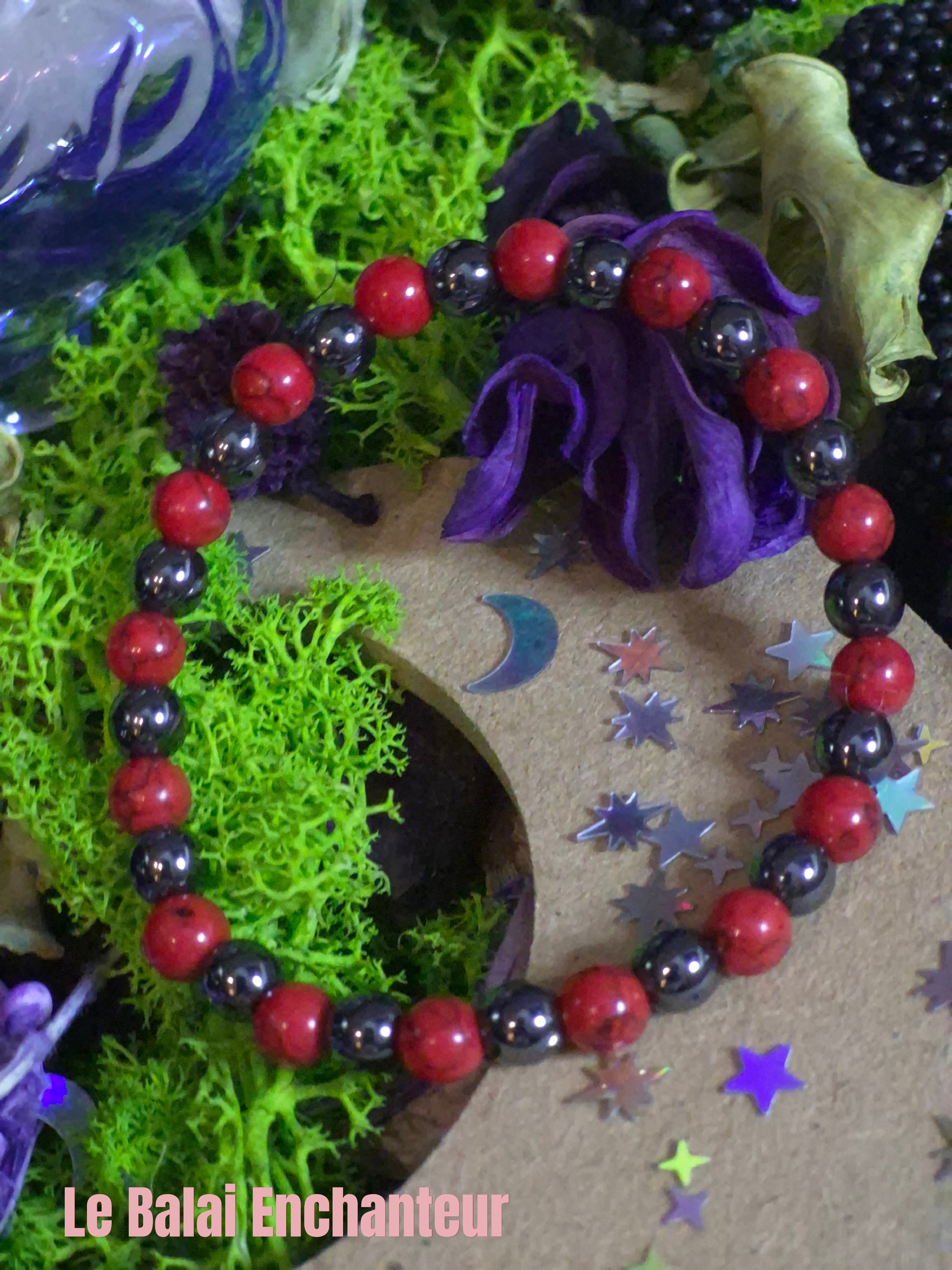 Bracelet élastique - Shungite et Howlite rouge - taille 06 mm