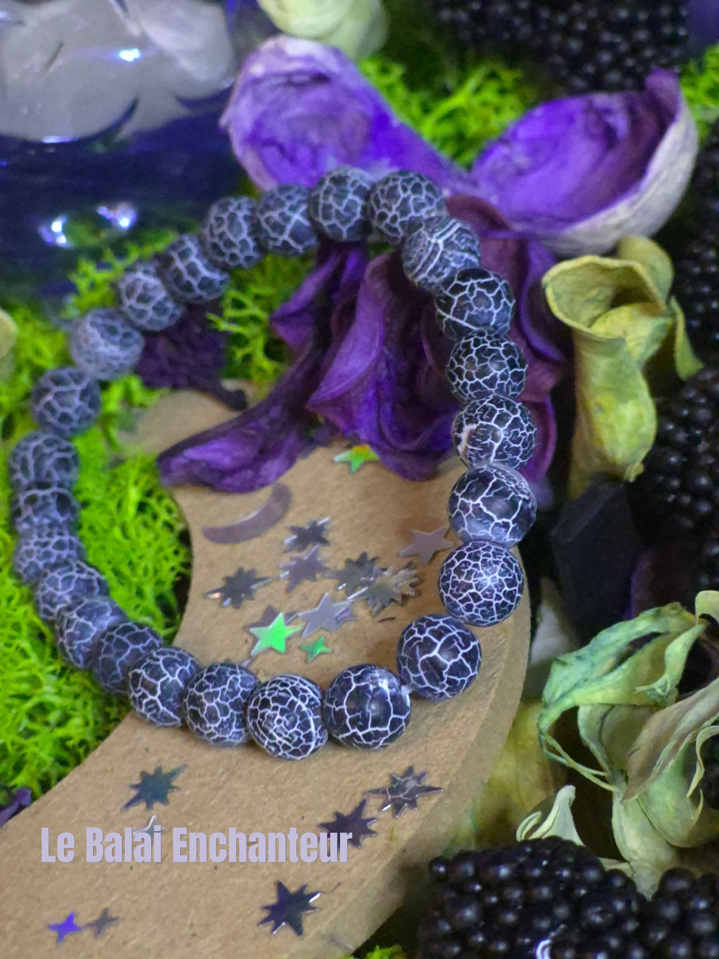 Bracelet élastique - Agate Dragon (noir mat) - taille 08 mm