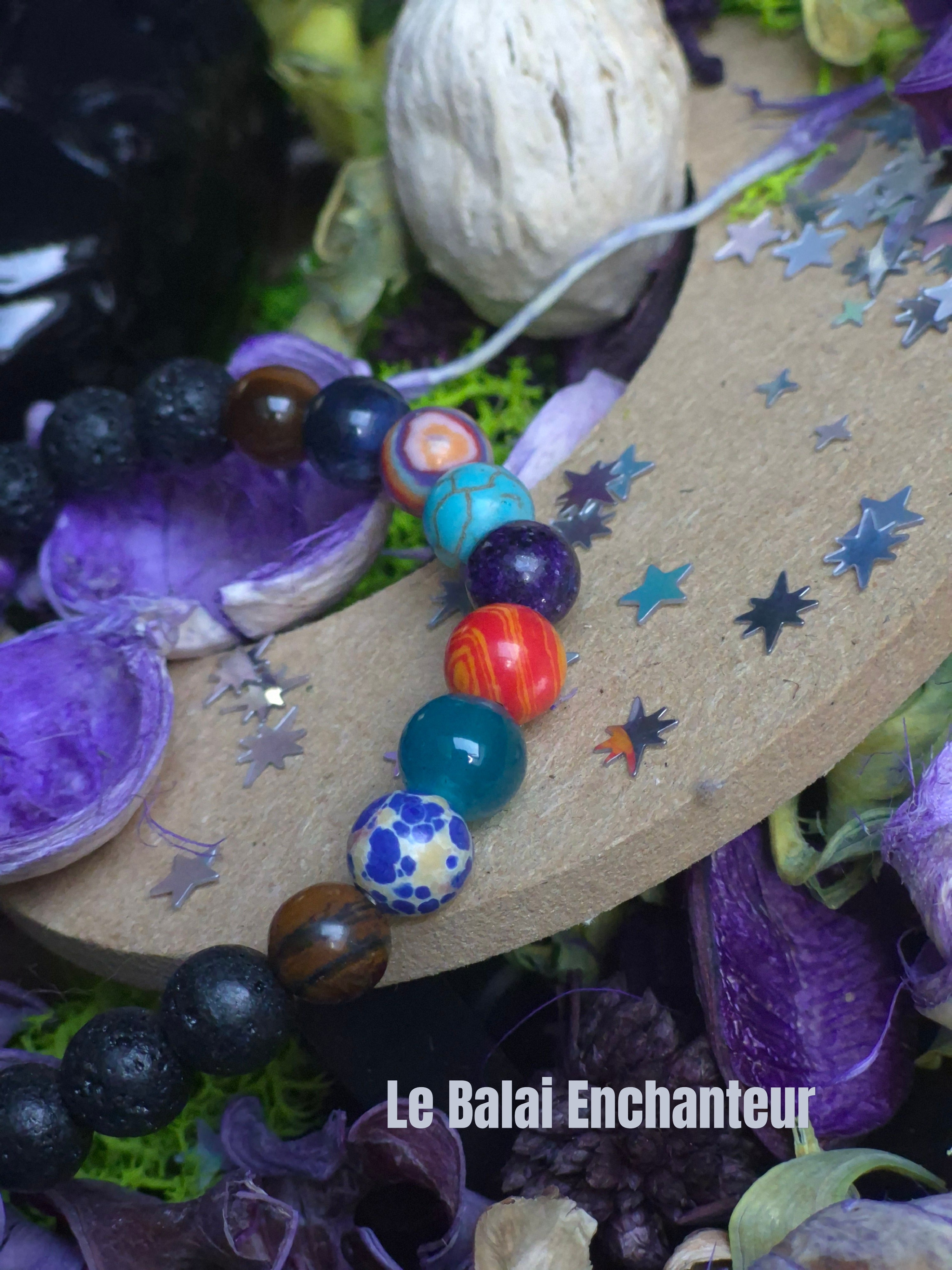 Bracelet des 9 Planètes & Pierre de Lave - taille 08 mm