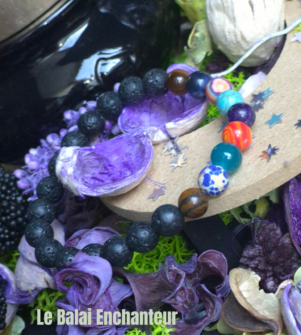 Bracelet des 9 Planètes & Pierre de Lave - taille 08 mm