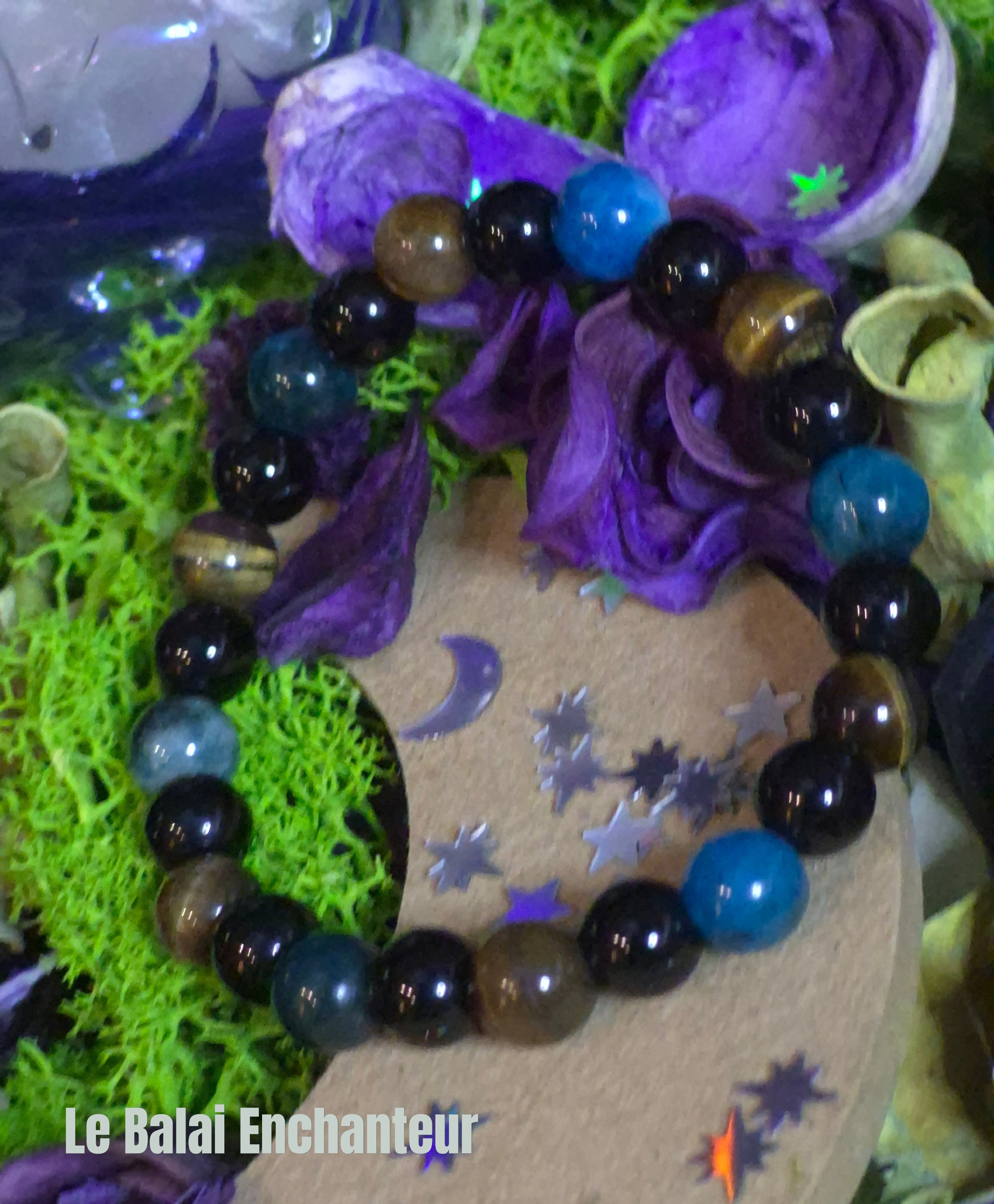 Bracelet élastique – Onyx, Apatite & Œil de Tigre - taille 08 mm