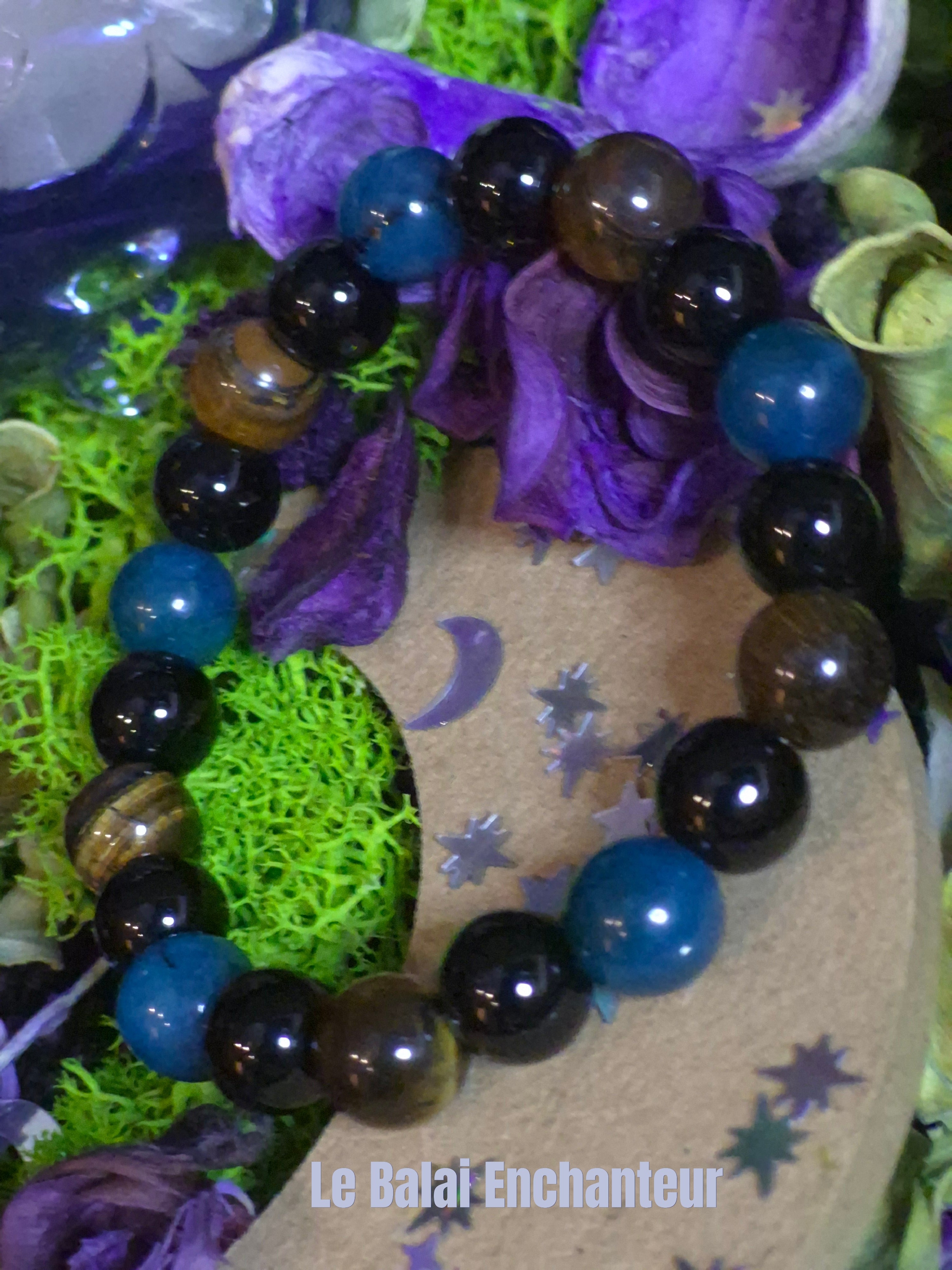 Bracelet élastique – Onyx, Apatite & Œil de Tigre - taille 10 mm