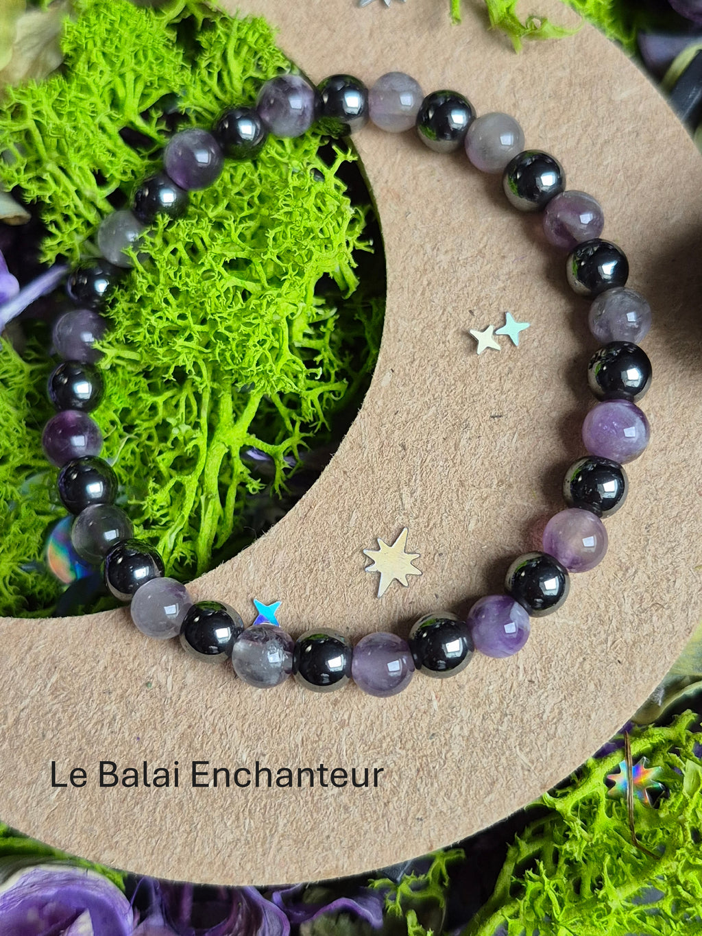 Bracelet élastique – Hématite & Améthyste - taille 06 mm