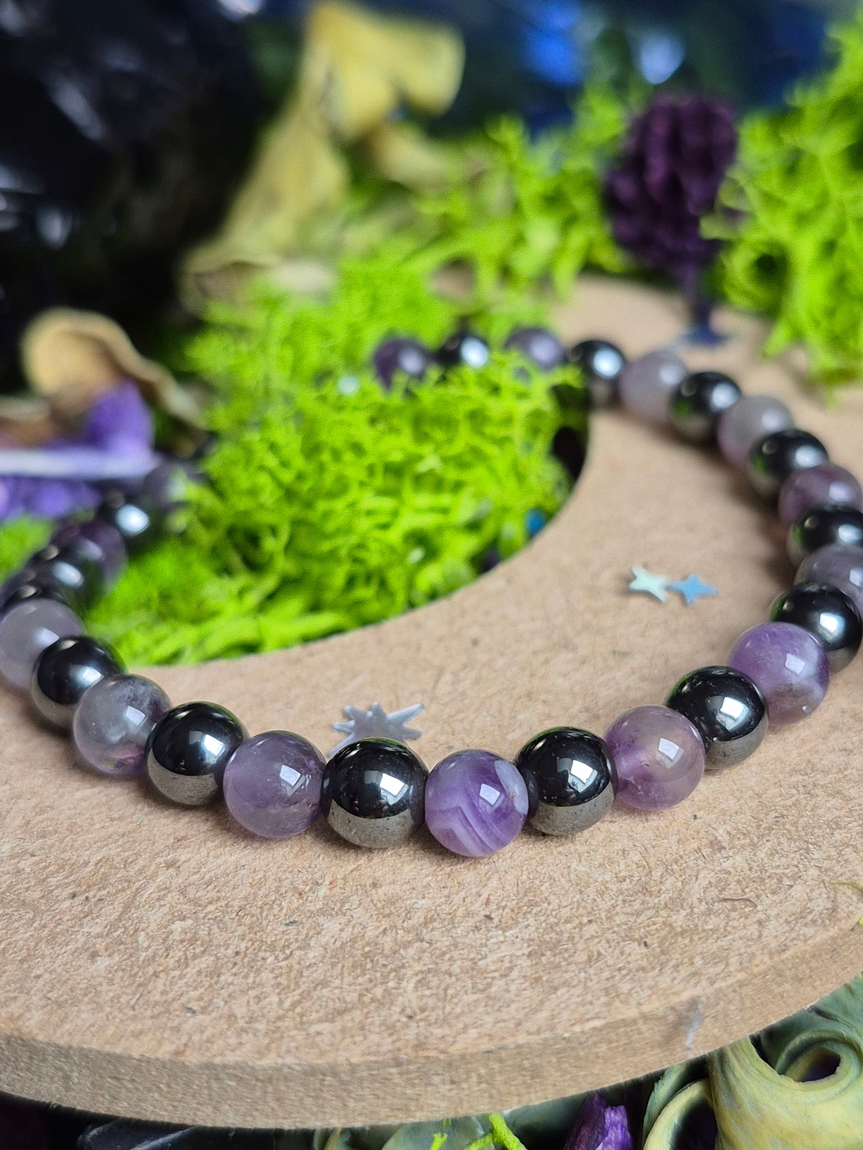 Bracelet élastique – Hématite & Améthyste - taille 06 mm