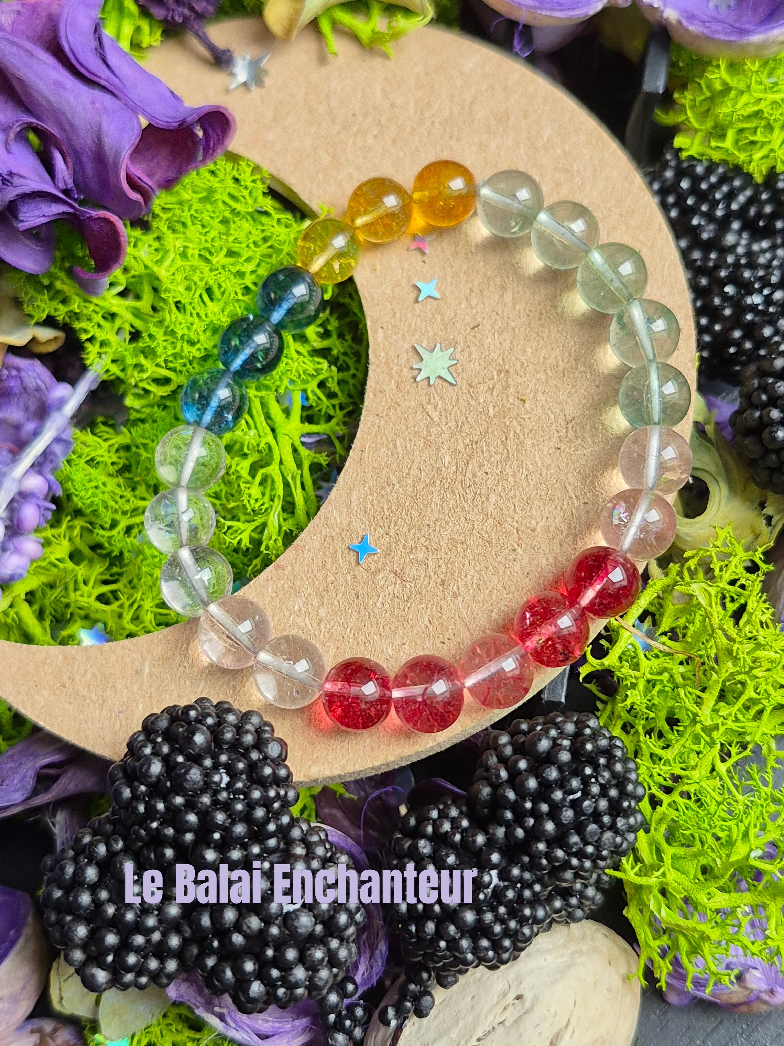 Bracelet élastique – Quartz Clair – 7 Chakras  - taille  08 mm