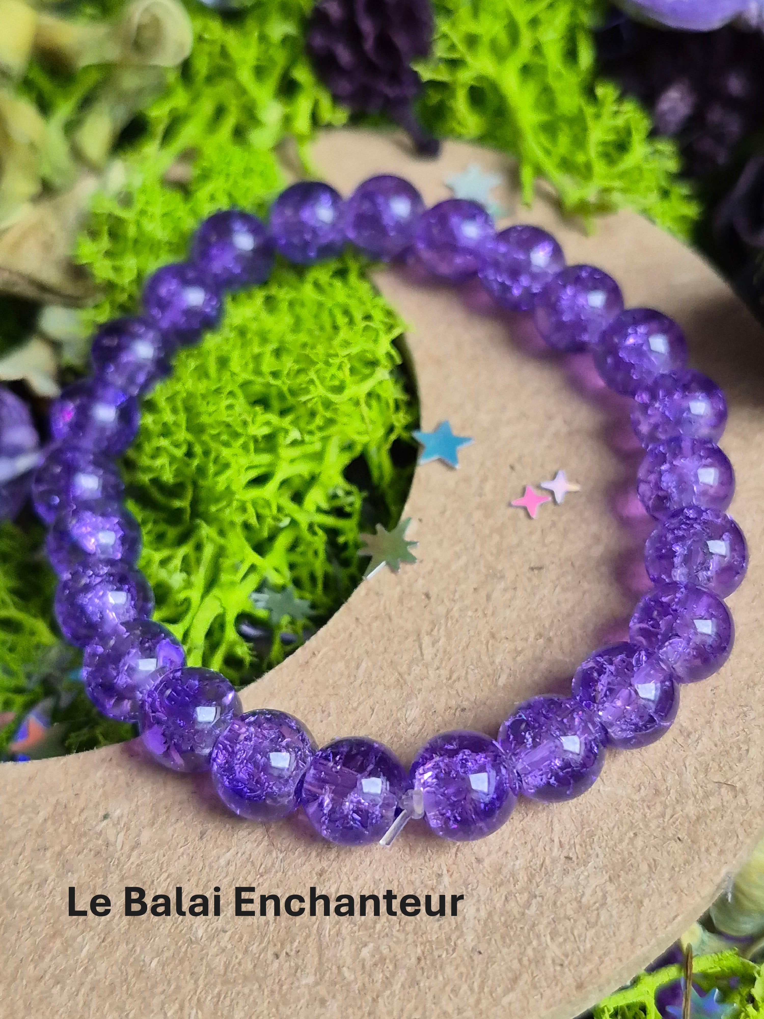Bracelet élastique – Perles de verre craquelées (violet) - taille 08 mm