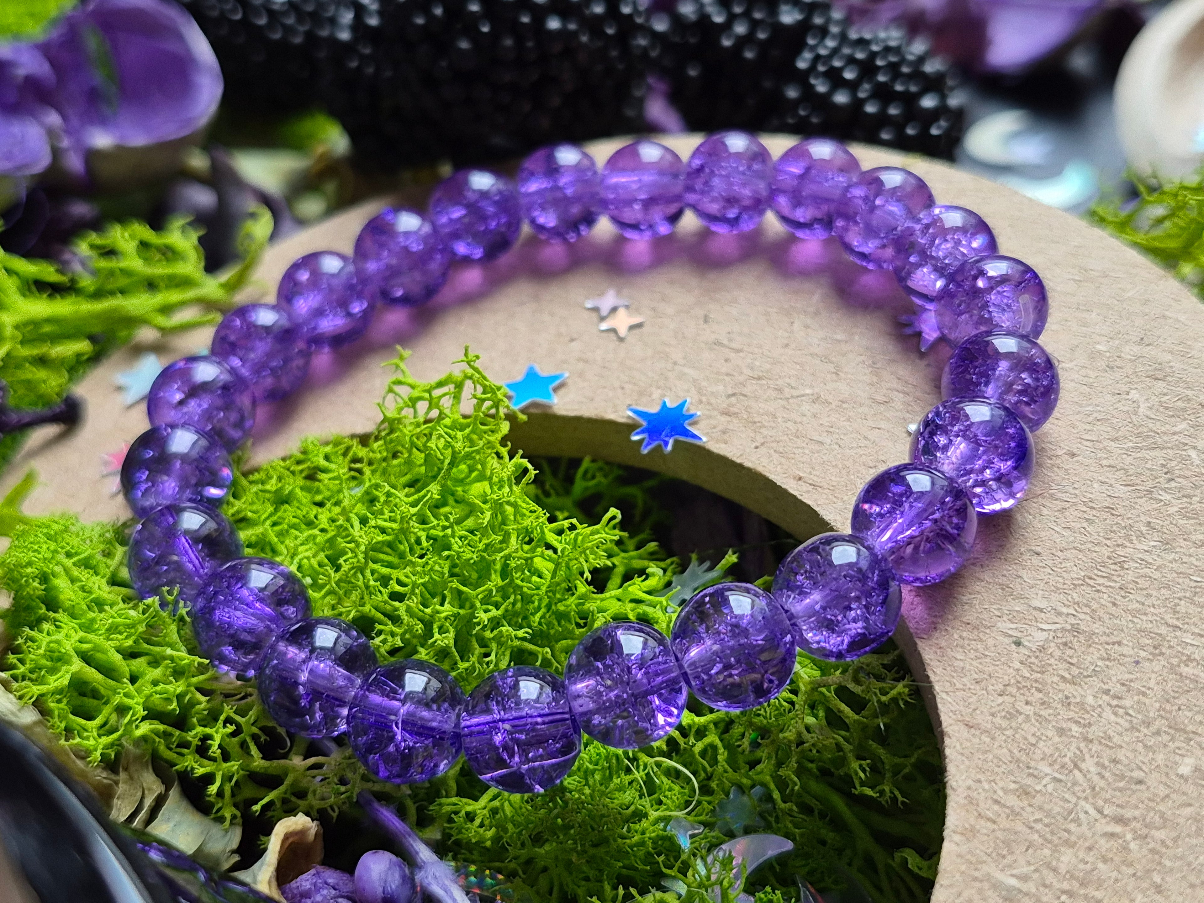 Bracelet élastique – Perles de verre craquelées (violet) - taille 08 mm