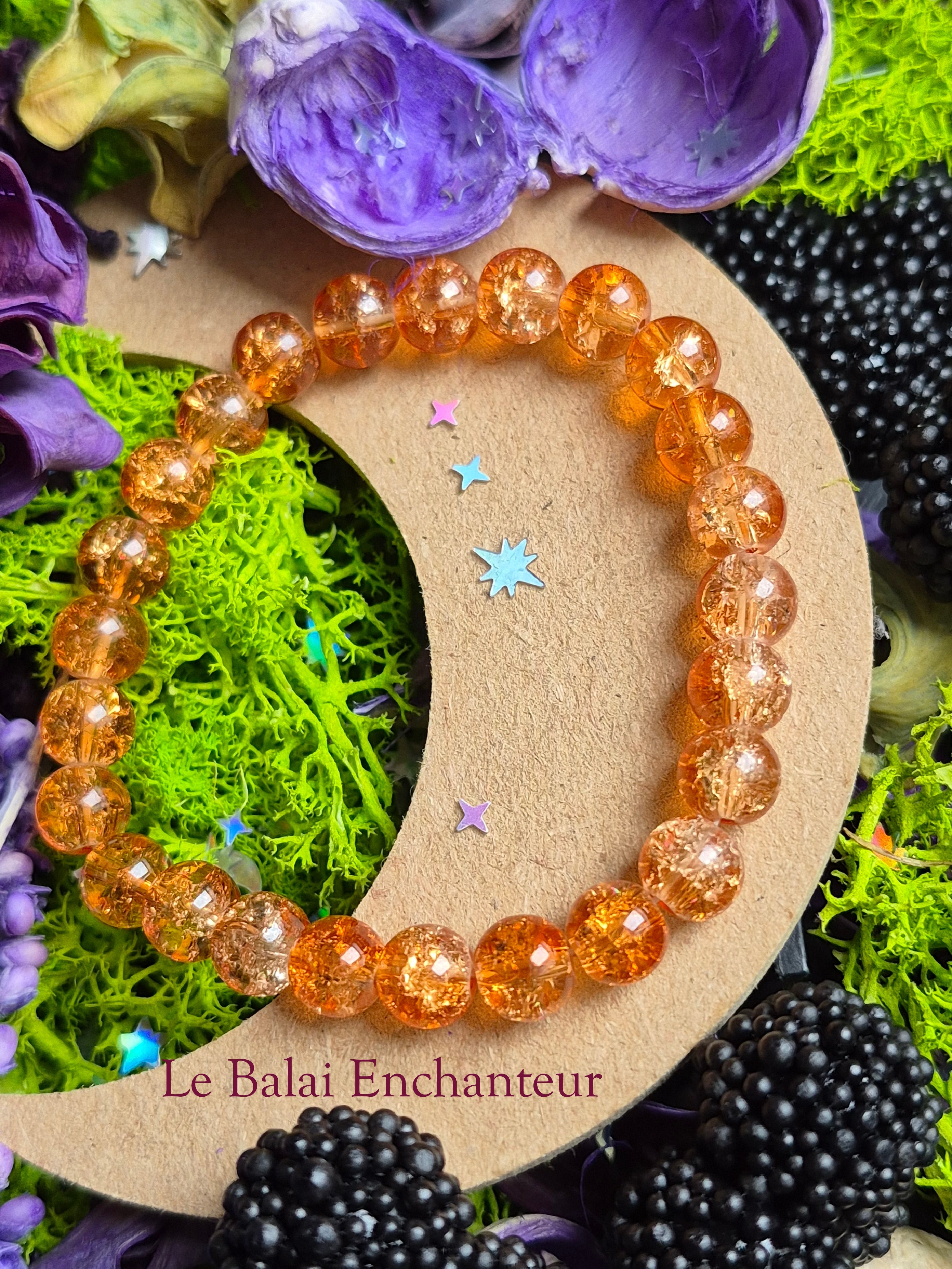 Bracelet élastique – Perles de verre craquelées (orange) - taille 08 mm