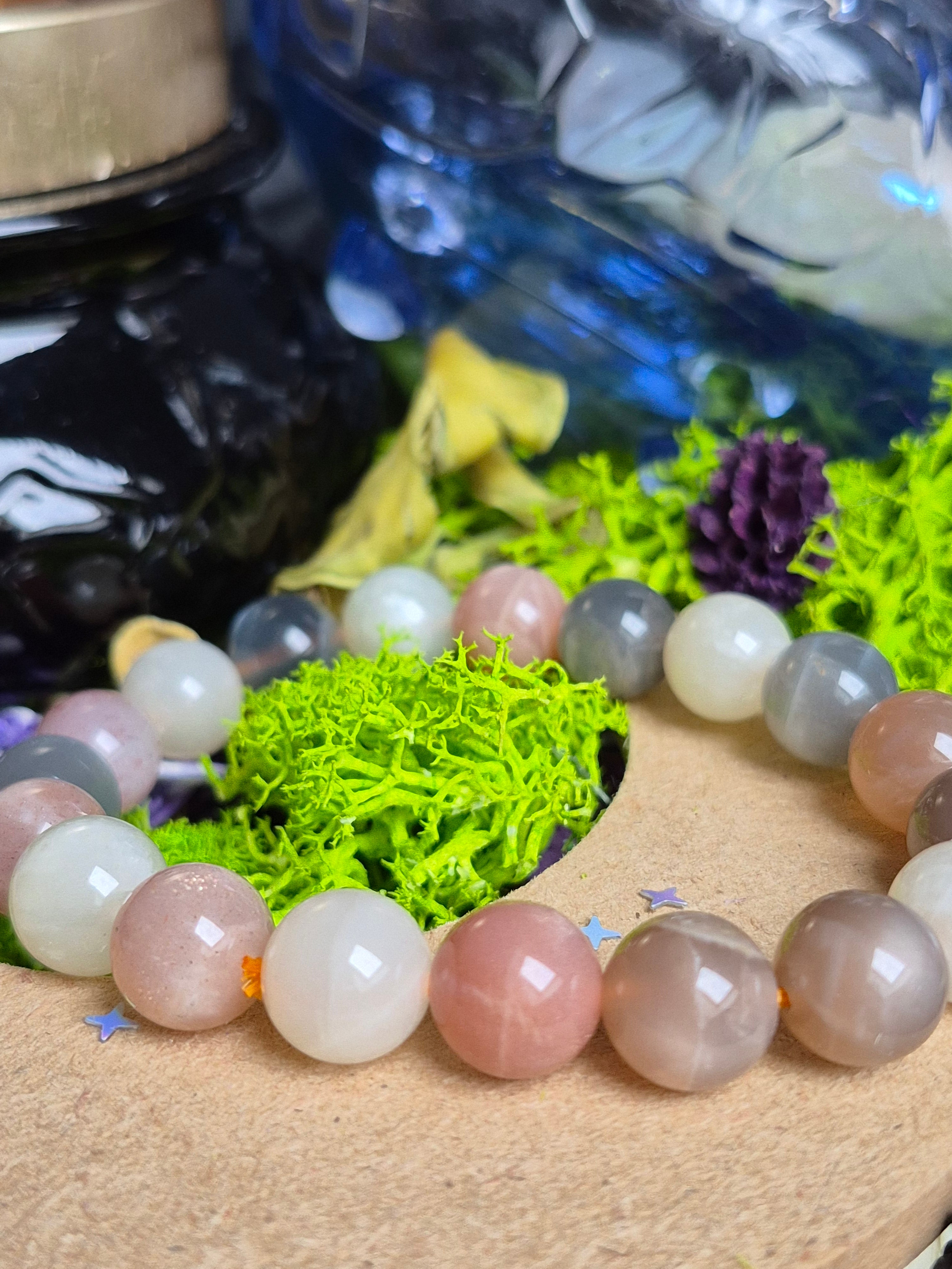 Bracelet élastique –  Pierre de Lune Multicolore - taille 10/12 mm