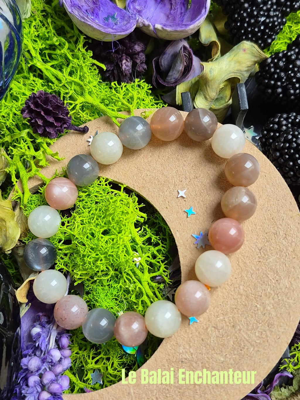 Bracelet élastique –  Pierre de Lune Multicolore - taille 10/12 mm