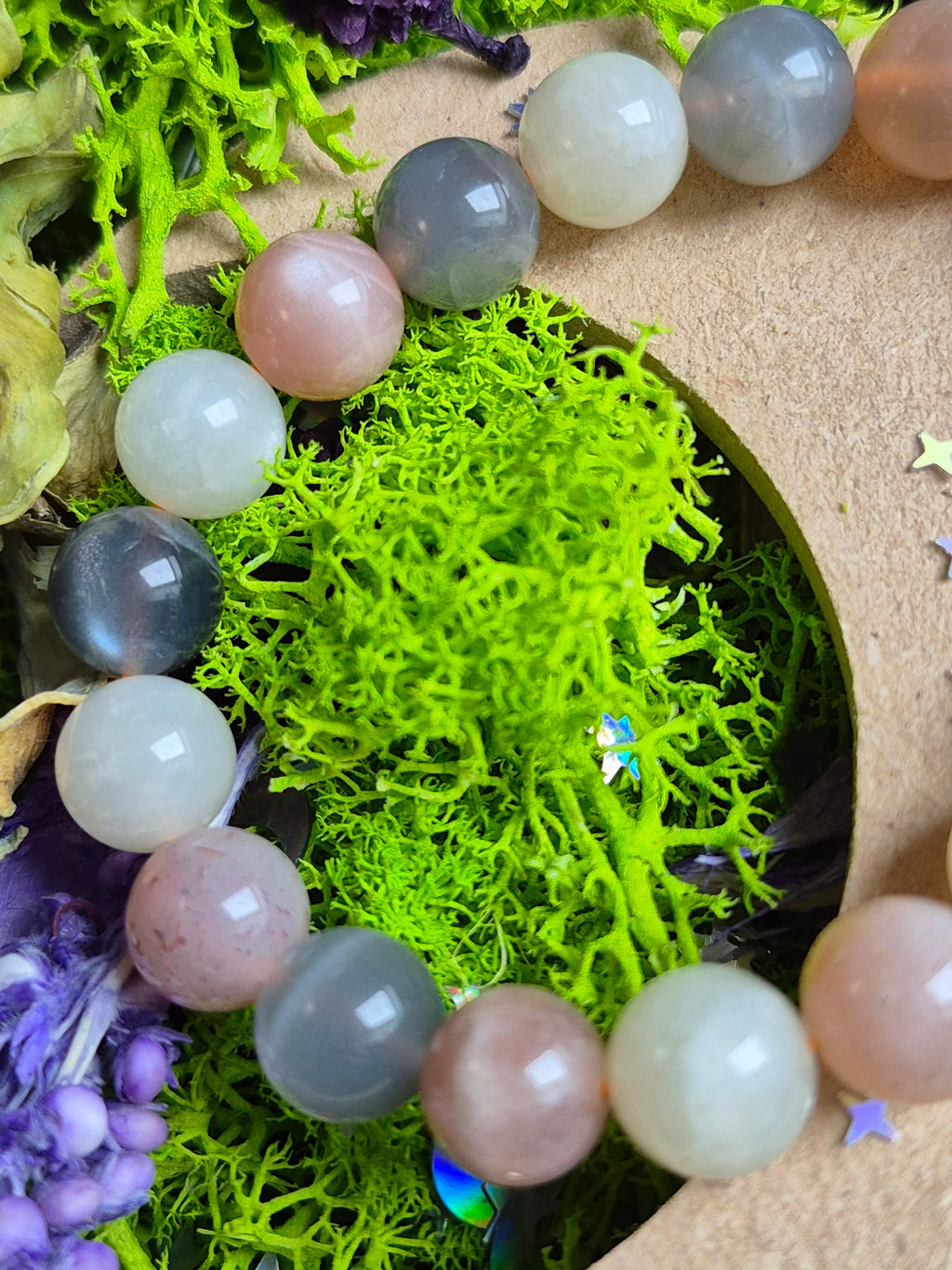 Bracelet élastique –  Pierre de Lune Multicolore - taille 10/12 mm