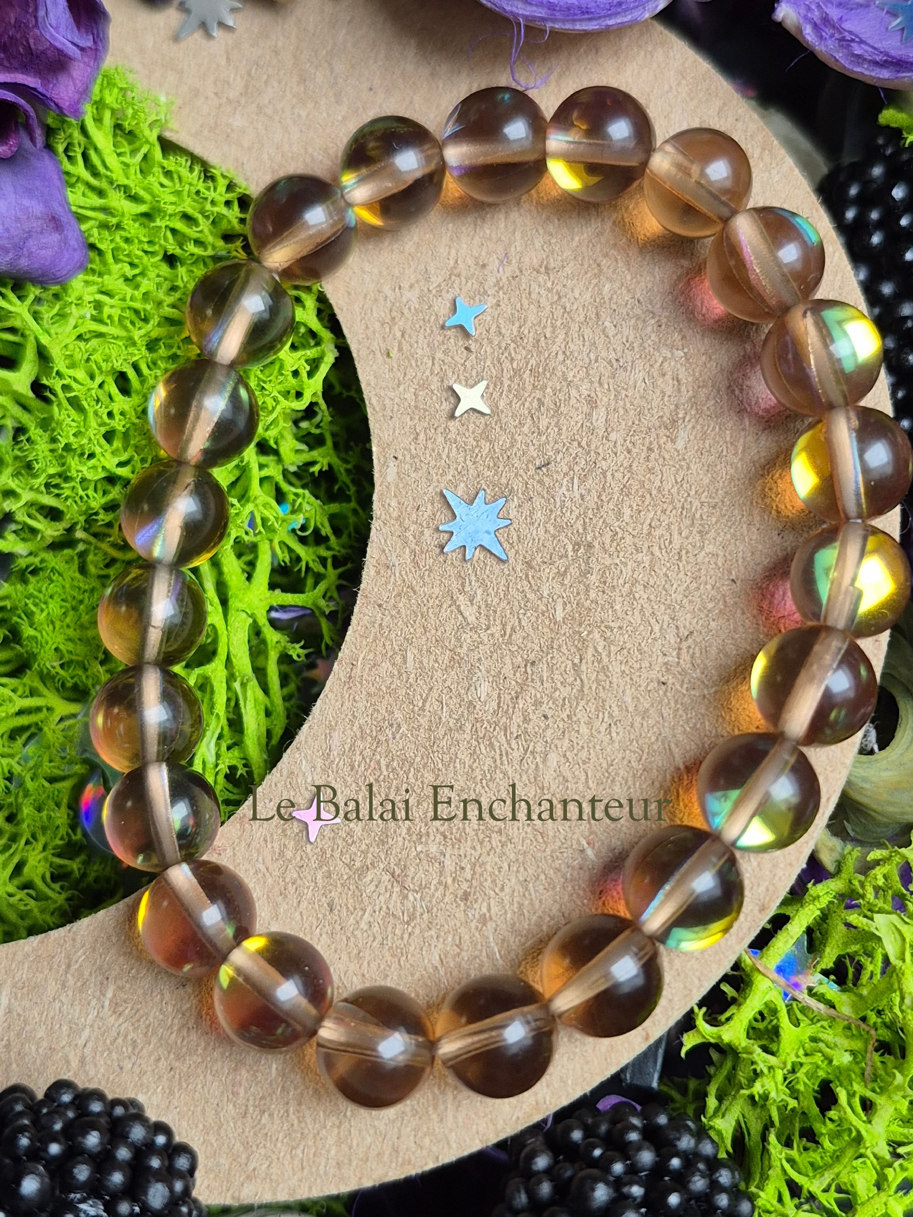 Bracelet élastique – Quartz Aura Fumé - taille 08 mm