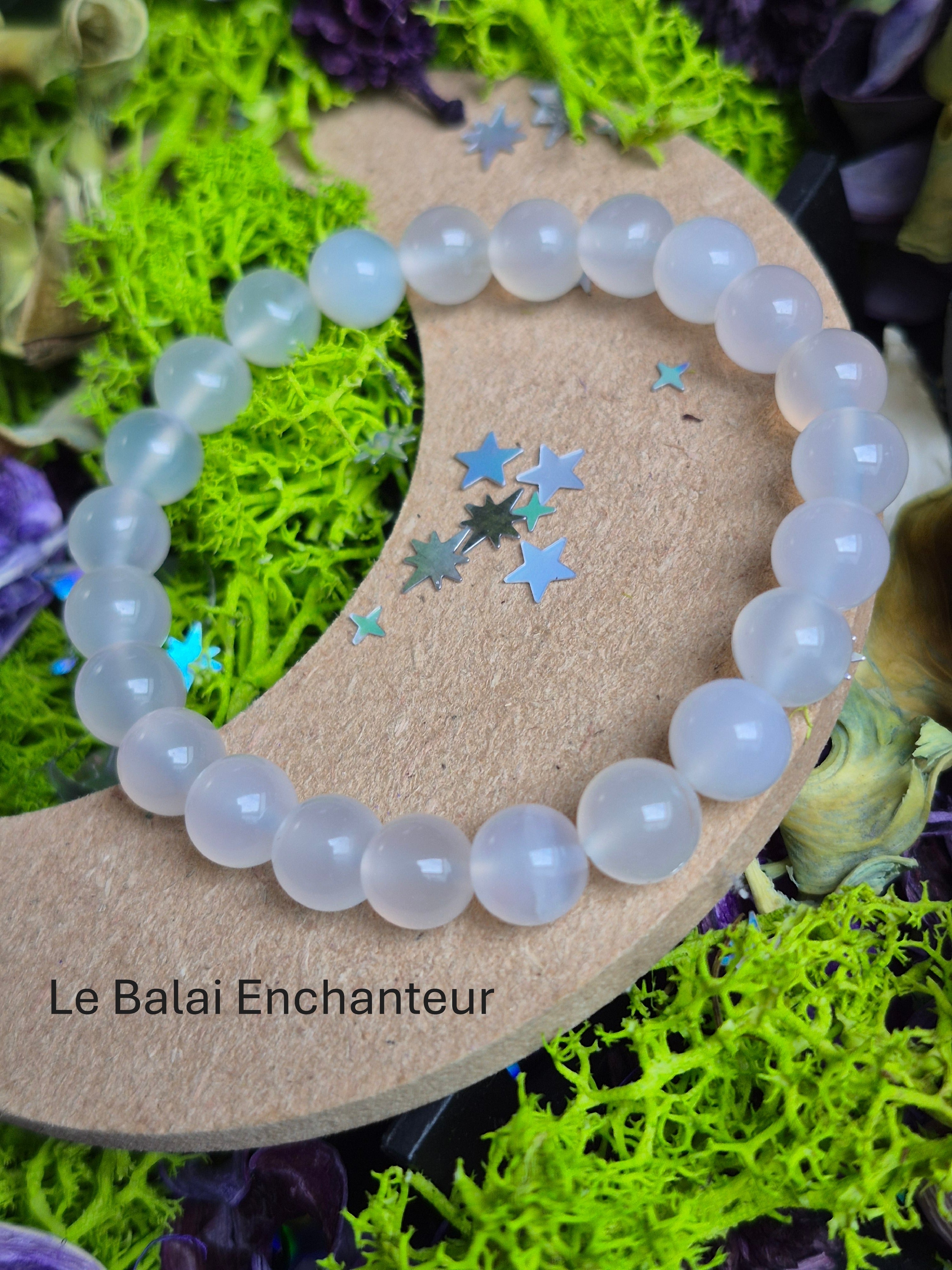 Bracelet élastique – 🌙 Quartz Blanc - taille  08 mm